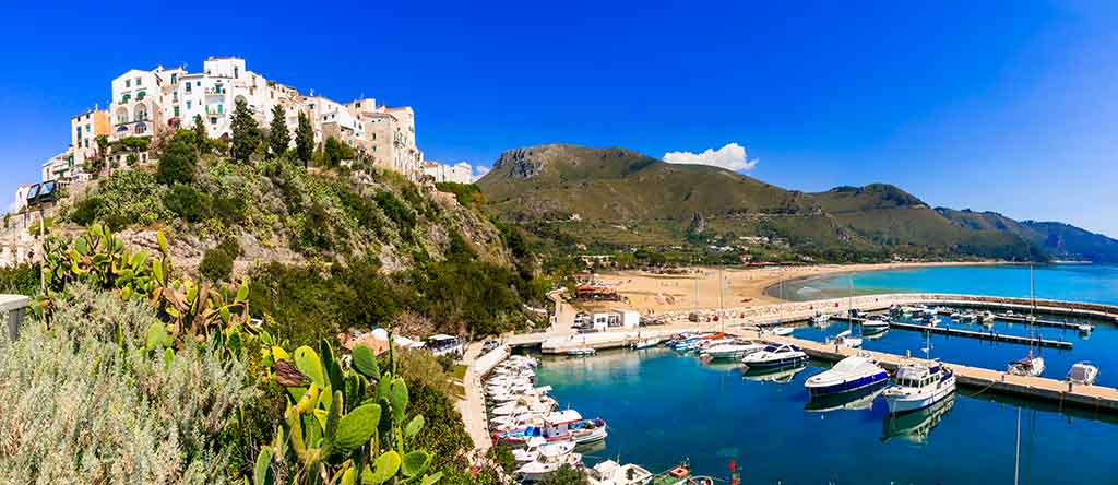 Port of Sperlonga and views of the perched village