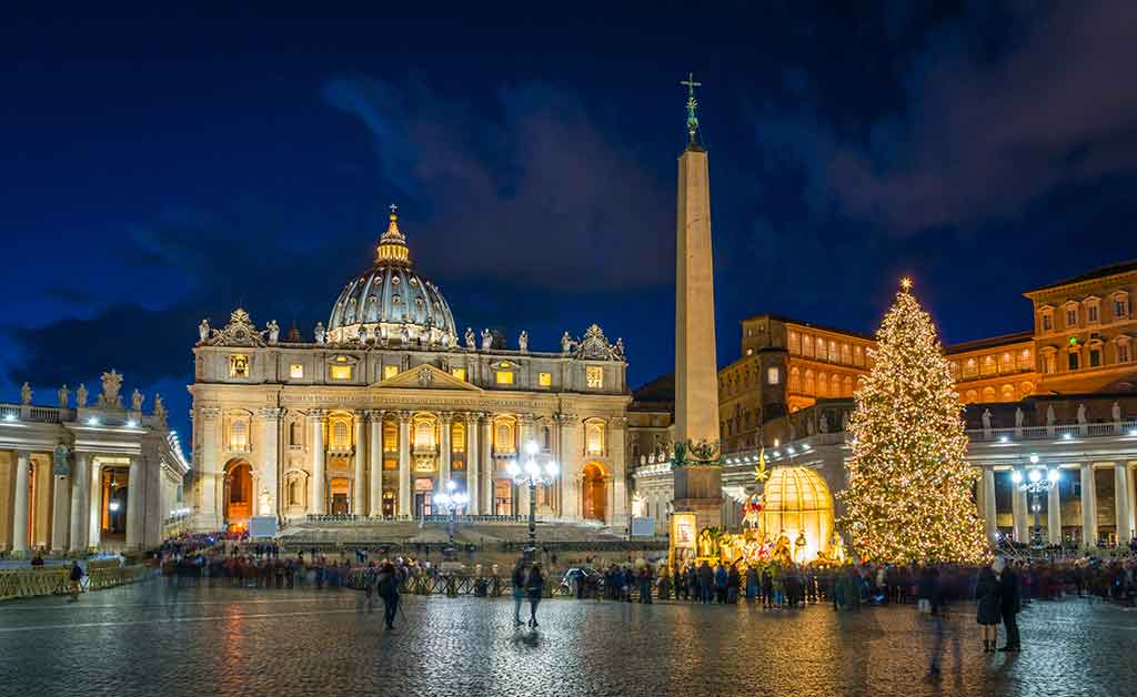St. Peter's Basilica in Rome at Christmas. Italy