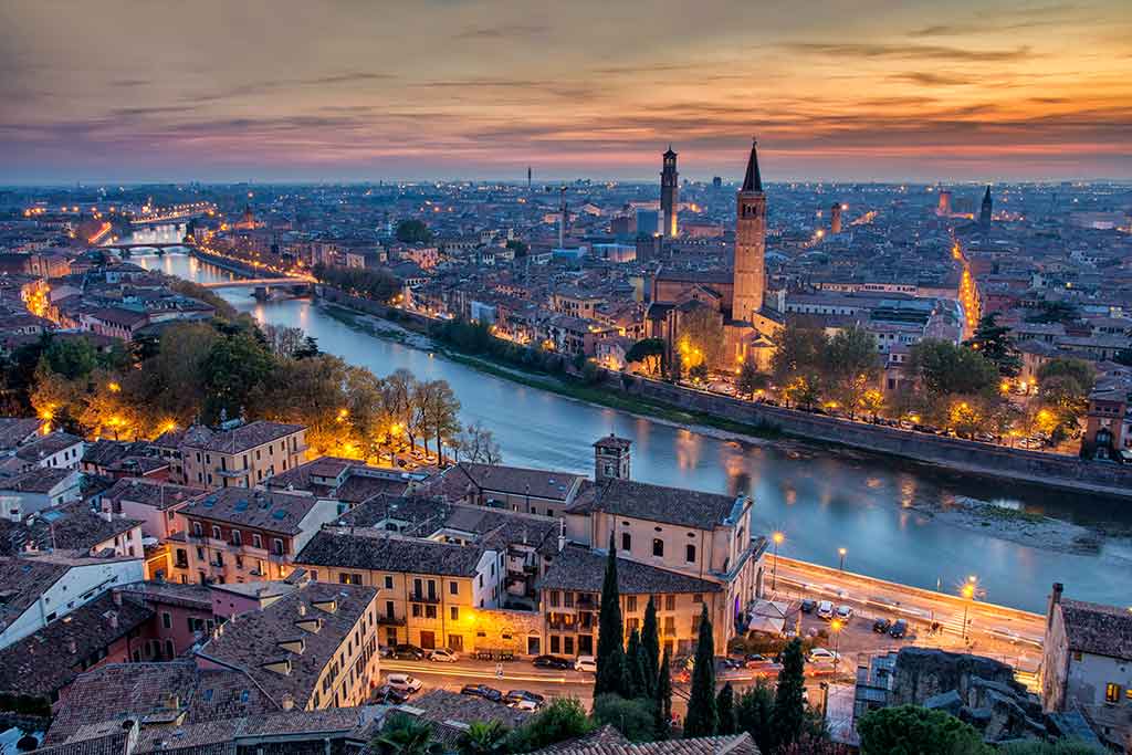 Verona in the evening seen from Castel San Pietro
